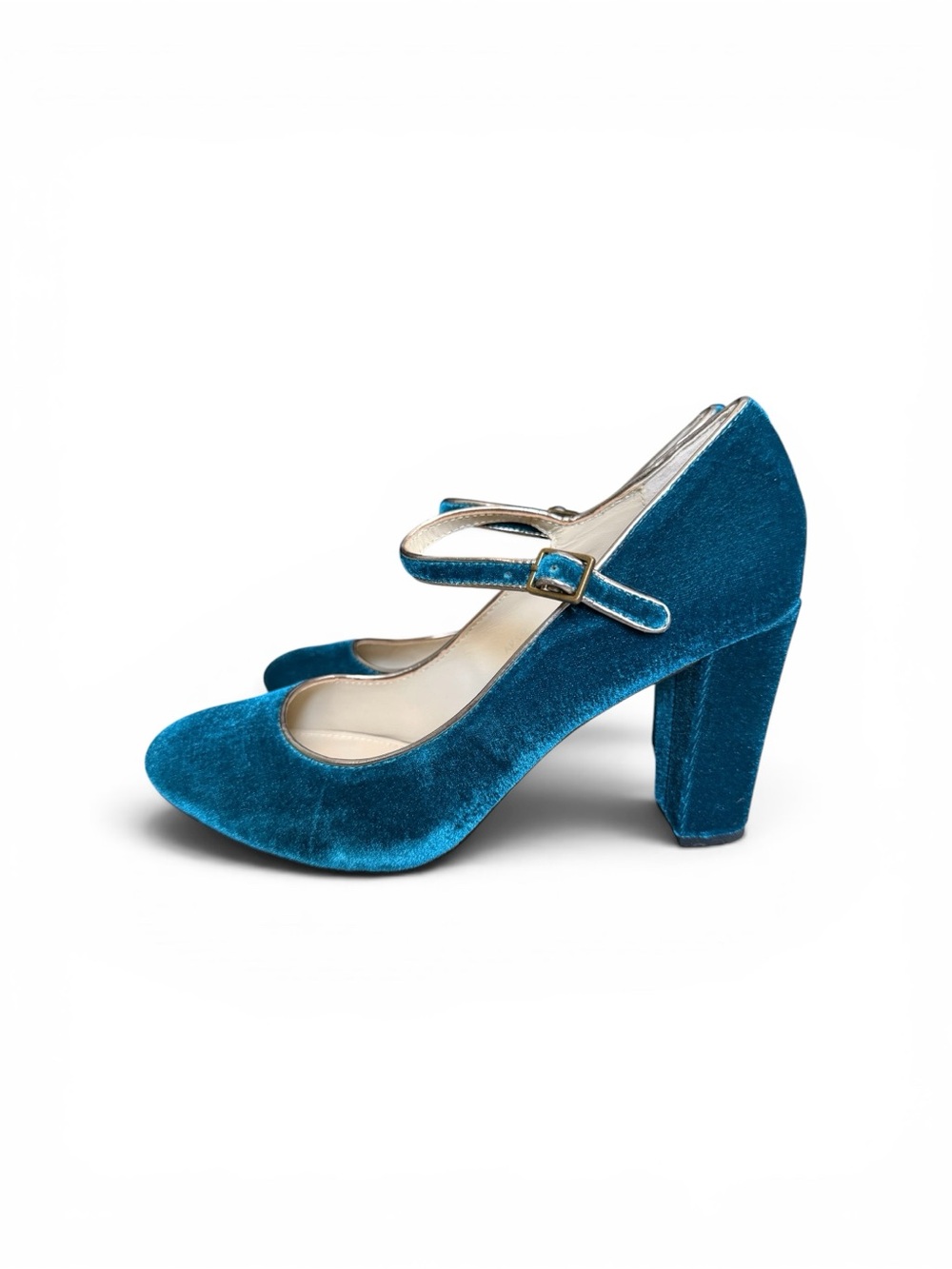 NWOT Boden Teal Velvet Mary Jane Block Heels - Picture 2 of 6